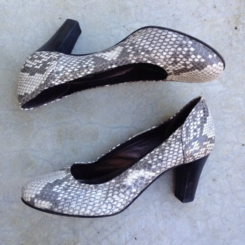 AGL Attilio Giusti Leombruni Snake Print Leather Pumps Block Heel EU 36.5 US 6